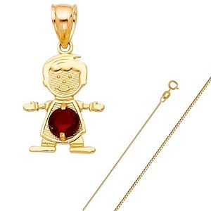 14K Yellow Gold January Birthstone CZ Boy Pendant